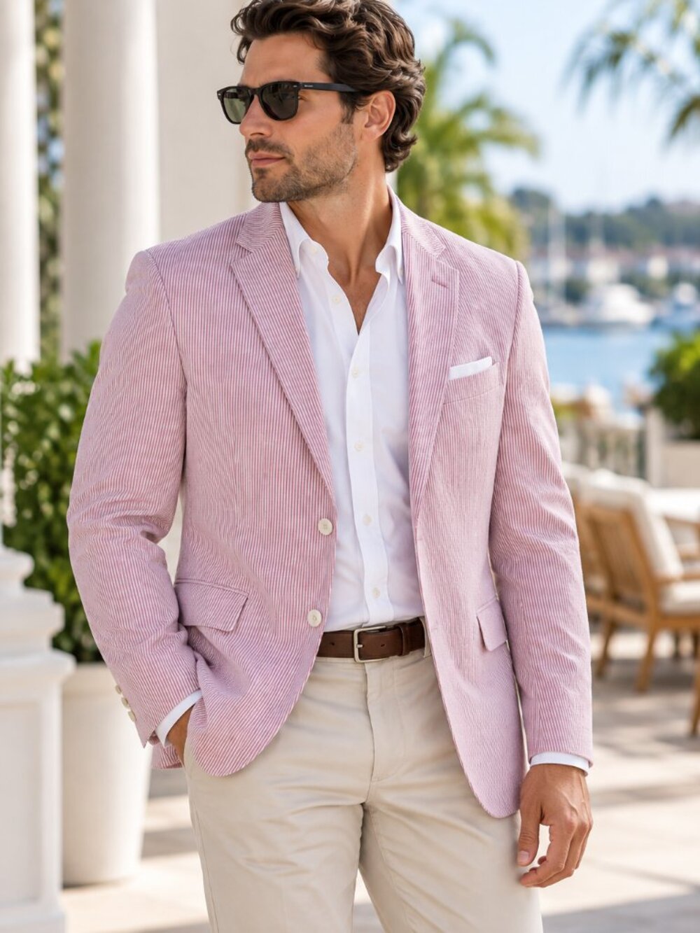 Tommy Hilfiger Pink Seersucker Blazer 44R 100% Cotton Preppy Summer Sport Coat